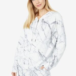 PJ Salvage Zip-Up Hoodie in White Marbled Print Size Large